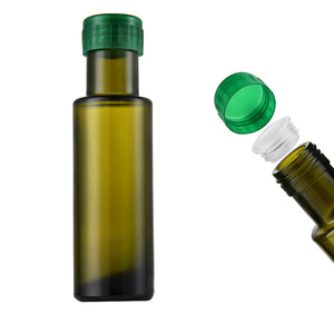 Bouteille en verre ronde de couleur vert foncé pour huile d'olive 100 ml, bouteille en verre pour huile de sésame avec couvercle en plastique à vis et <span class=keywords><strong>bouchon</strong></span> verseur - Product Image 3