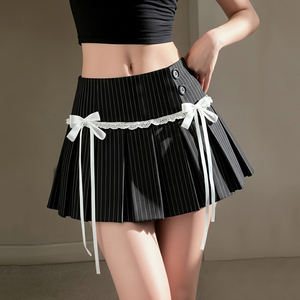 กระโปรงมินิจีบผู้หญิงลายทางสีสันสดใสพร้อมโบว์ Y2K สไตล์นักเรียนสไตล์พรีปปี้ฤดูใบไม้ผลิธรรมชาติลำลอง - Product Image 2