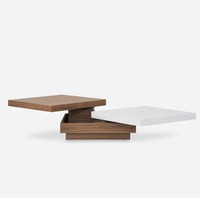 Table basse modulaire minimaliste en bois massif moderne, 3 panneaux décalés avec rangement dissimulé, pour salon et chambre, en stock
