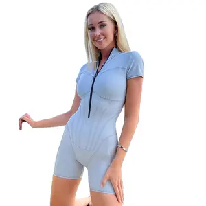 OEM Stand Collar Short Sleeve Corset Slim Fit Playsuit Jumpsuit Women