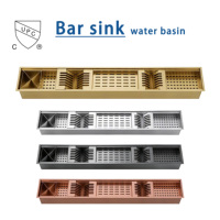 Évier de bar encastré en acier inoxydable SUS304 à surface brossée avec revêtement PVD personnalisé, avec panier de rangement pour couverts.