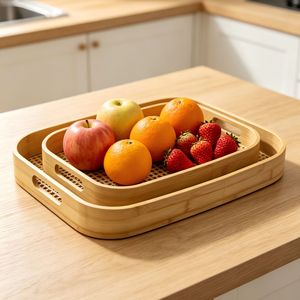 Bamboo <b>Storage</b> <b>Tray</b> Rectangle Multifunction Kitchen Neatening Set Of Three - Product Image 1