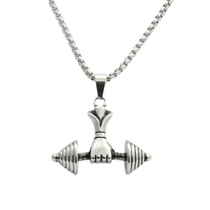 Stainless Steel <b>Dumbbell</b> Pendant Necklace Men's Fitness Jewelry Retro Punk Style Geometric Design Gift 280430 - Product Image 4