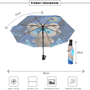 Parapluie pliant automatique manuel portable pour adultes, résistant au vent et aux jours de pluie, en pongee 190T, avec cadre en métal noir et poignée en plastique - Product Image 3