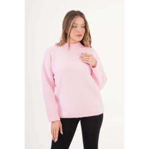 Lustrin Women's Basic Ribbed Detail Pink Knit <b>Pullover</b> <b>Sweater</b> - Wholesale Standard Fit Acrylic Blend Jumper Top - Product Image 3