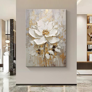 Grande Décoration Murale Toile Peinte à la Main Feuille d'Or 3D Fleurs Peinture <span class=keywords><strong>Art</strong></span> Abstrait Lourd Texturé - Product Image 2