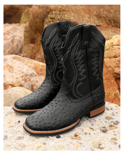 Personnalité <span class=keywords><strong>Bottes</strong></span> doublées en cuir véritable <span class=keywords><strong>Bottes</strong></span> de cowboy occidentales de grande taille pour hommes <span class=keywords><strong>Bottes</strong></span> d'équitation brodées pour hommes homme - Product Image 6