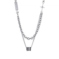 Nouveau collier unisexe à double rangs de perles ornées de strass, porte-bonheur ; Chaîne tendance style hip-hop, sensation premium
