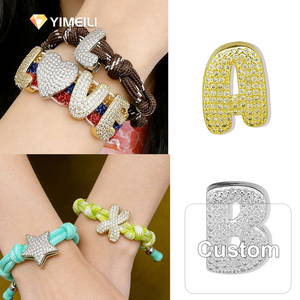 YIMEILI&Fashion Bracelet à breloques en zircone plaqué or/argent 18 carats, perles bulles rondes, 26 lettres <span class=keywords><strong>A</strong></span>-Z, accessoires DIY avec cordon coloré - Product Image 1