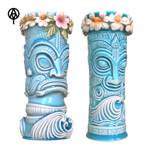 Tazza <span class=keywords><strong>Tiki</strong></span> in Ceramica Blu Oceano Personalizzata all'Ingrosso con Corona di Fiori, Bicchiere Alto da Cocktail da 20oz per Bar e Resort Hawaiani - Product Image 2