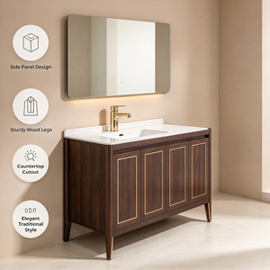 48 Inch Dark Walnut Solid Wood Freestanding <b>Bathroom</b> Vanity Base Cabinet - Product Image 1
