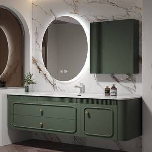 French retro green ceramic integrated basin intelligent <b>mirror</b> cabinet bathroom cabinet - Product Image 4