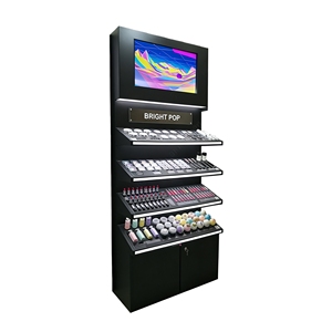 Professional Makeup Display <b>Stand</b> with <b>Screen</b> LED Lights Lockable Cabinet Metal Floor Showcase for Cosmetics Store - Product Image 5