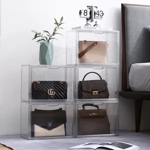 Plastic Purse and Handbag Storage Organizer Acrylic Display Box for Closet Clear Acrylic Display Case with Magnetic Door