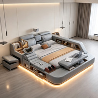 Lit multifonctionnel en cuir Tatami avec tiroirs de rangement, support de massage, support de projecteur, table pour ordinateur portable, lit de chambre à coucher, vente en gros
