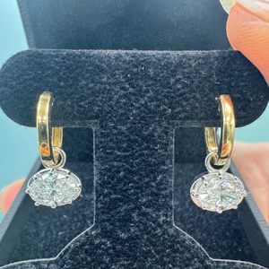Boucles <span class=keywords><strong>d</strong></span>'oreilles pendantes ovales en <span class=keywords><strong>or</strong></span> massif 10K 14K avec diamants de laboratoire de 1 à 4 carats, style géorgien, <span class=keywords><strong>et</strong></span> boucles <span class=keywords><strong>d</strong></span>'oreilles pendantes Huggie en diamants de laboratoire - Product Image 4