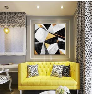 New Style Art 100% dipinto a mano oro giallo grigio pittura a olio astratta per la decorazione della parete della stanza pittura astratta geometrica 3D oro - Product Image 2
