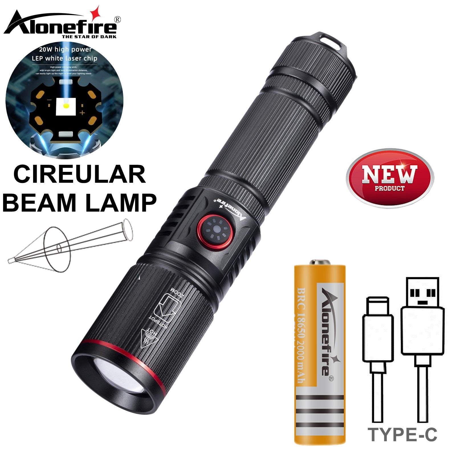 Earrck High Lumens Zoomable LED Flashlight - 7 Light Modes With Red & Blue SOS For Camping, Emergency, Outdoor