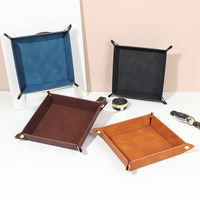 Plateaux de rangement pliables de luxe carrés en cuir PU pour hommes, pour dés, montres et clés