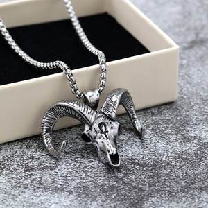 Collar con Colgante de Cabeza de Cabra de Acero Inoxidable para Hombre, Símbolo Ankh del Antiguo Egipto, Joyería de Moda con Temática Animal, Regalo - Product Image 1