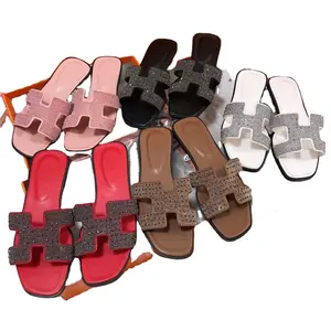 Muffin Thick H shoes H shoes with box Bottom Sandals Women's Slippers Design Women Shoes Square Toe Thong Flat Sandals