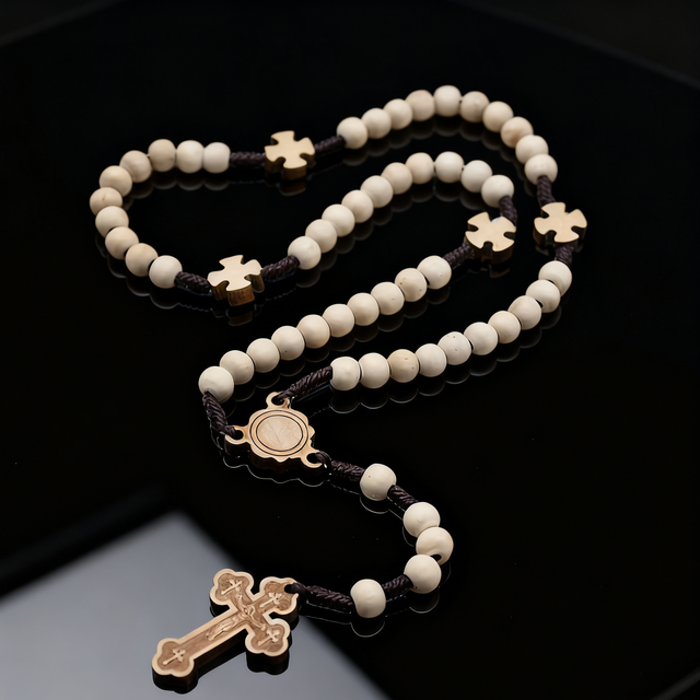 Wood Handcrafted Catholic Rosary Gift Religious Prayer Beads Wooden Beads Cross Pendant Necklace Religious Jewelry