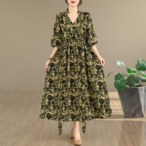Nouvelle Robe Longue d'Été 2026 en Coton et Lin à Imprimé Floral, Style <span class=keywords><strong>Chic</strong></span> Français, Taille Haute Nouée, Grande Taille, Vente en Gros - Product Image 4