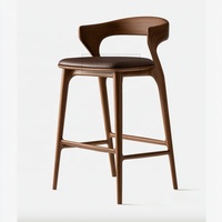 Chaise de bar de luxe moderne en bois massif avec base chromée, siège en cuir, dossier haut réglable, pour bar à domicile, hôtel, restaurant