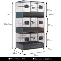 Jaula de Metal y Acero de 3 Niveles Extra Grande para Pájaros (61x93x186.7cm) con Ruedas, Jaula de Cría para Mascotas, Diseño con Estampado Animal, Embalaje en Caja
