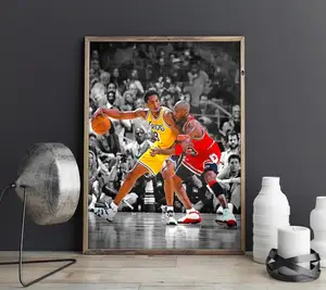 ملصق كتان لمايكل جوردن ضد براين, ملصق كتان لتزيين جدار كرة السلة ، مناسب للرياضة في غرفة النوم