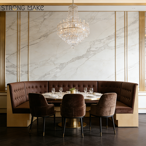 オーダーメイド ホスピタリティ家具 モダン 無垢材ダイニングセット 革製U字型 レストランブース席 (カフェ・コーヒーショップ向け) - Product Image 1