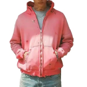 Sweat à capuche personnalisé avec logo, taille plus, délavé, court, 500g, lourd, délavé à l'acide, fermeture éclair, sweat à capuche pour hommes - Product Image 3