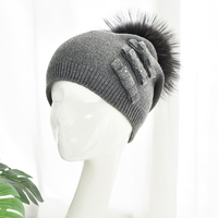 Mode femmes automne hiver laine tricoté Beanie chapeau chaud Stretch personnalisé vraie fourrure pompon Beanie chapeaux en gros