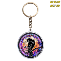 Porte-clés en acrylique Verre Teinté Corbeau et Papillon, Corbeau Noir sur Mosaïque Florale avec Bord Holographique, Breloque d'Art Gothique Double Face