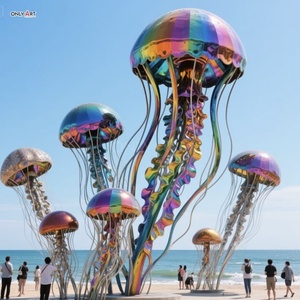 Grande statue de poisson gelée en métal poli moderne personnalisée, <span class=keywords><strong>sculpture</strong></span> de poisson gelée de couleur plaquée en acier inoxydable pour décor de parc océanique - Product Image 2