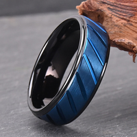 Bague en tungstène bleu et noir plat en satin deux tons CNC Comfort Fit Alliance en tungstène plaqué bleu Bijoux faits à la main