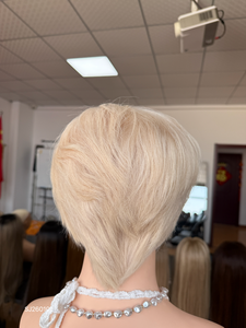 SHY HAIR Pelucas de <span class=keywords><strong>Cabello</strong></span> Humano con Corte Pixie <span class=keywords><strong>Corto</strong></span>, Listas para Enviar, 8 Pulgadas, Rubio Natural, Nudos Individuales, Pelucas de Encaje con Corte Pixie 5.0 - Product Image 6