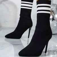 Nouvelles Bottines Élastiques Automne 2025 à Bout Pointu et Talon Aiguille, Chaussures Femme Tendance à Talon Haut Fin, Rehaussantes en Maille