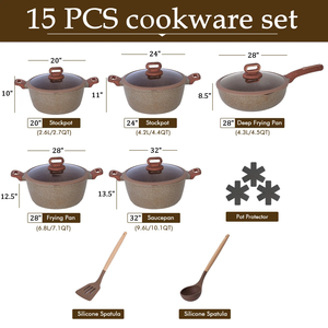 Dreeko – Nouvel ensemble d'ustensiles de cuisson de luxe antiadhésifs, compatibles four et lave-vaisselle, 15 pièces (20/24/<span class=keywords><strong>28</strong></span>/32 <span class=keywords><strong>cm</strong></span>) – Casseroles, poêles à frire profondes, compatibles <span class=keywords><strong>induction</strong></span> – Faible MOQ - Product Image 2