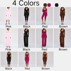 Ensemble 4 pièces pour femmes, haut sans manches à <span class=keywords><strong>col</strong></span> en <span class=keywords><strong>V</strong></span> superposé, haut à manches longues, leggings capri, pantalon large, yoga, entraînement, fitness - Product Image 6