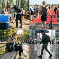 Sac à dos personnalisé de luxe géométrique portable en polyester grande capacité imperméable réfléchissant léger compatible avec l'hydratation