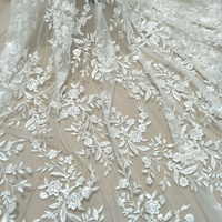 Lourd français dentelle paillettes paillettes brodé fleur Tulle tissu pour la fabrication de robes de mariée