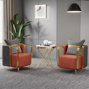 Poltrona di Lusso in Metallo Dorato Stile Nordico Moderno, Set di <span class=keywords><strong>Sedie</strong></span> in Pelle, Poltrona Wing, Arredamento per <span class=keywords><strong>Soggiorno</strong></span>, Divano, <span class=keywords><strong>Sedie</strong></span> Lounge - Product Image 1
