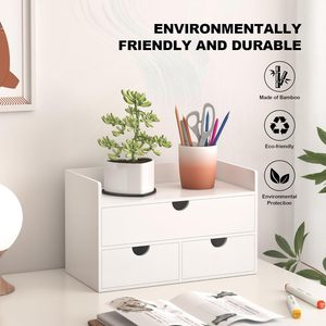 โต๊ะทำงานไม้ไผ่ทรงสี่เหลี่ยมผืนผ้าขนาดเล็ก ชั้นเดียว ดีไซน์ทันสมัย พร้อมลิ้นชักสีขาว สำหรับจัดระเบียบสำนักงานที่บ้าน - Product Image 4