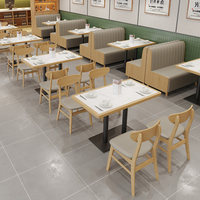 Table et chaises de salle à manger modernes en bois massif avec plateau en pierre, mobilier de restaurant personnalisable pour restaurants commerciaux et cafés.
