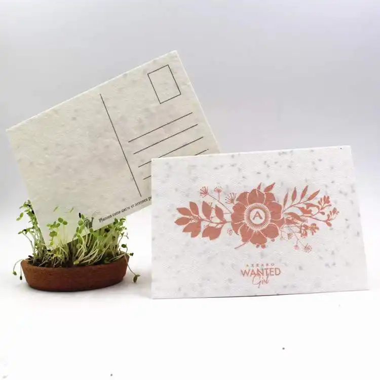 Logo kustom ramah lingkungan bunga liar biji kertas benih buku tanda bunga biji kertas kartu pos kertas
