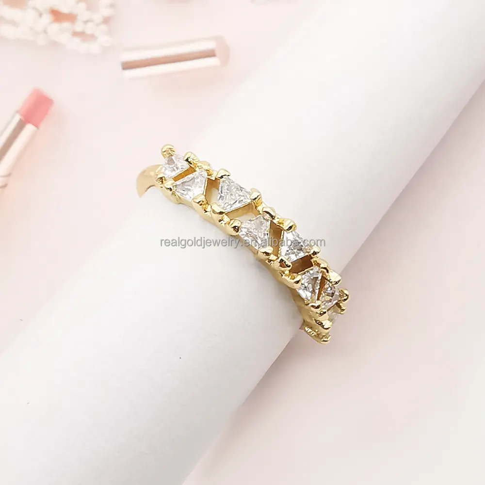 Thời Trang 14K Vàng Mạ 925 Tinh Khiết Bạc Nhẫn Tam Giác Zircon Ban Nhạc Nhẫn Cưới Đính Hôn Nhẫn Của Phụ Nữ Đảng Đồ Trang Sức Mỹ