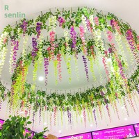 Dekorasi Gantung Dinding Plafon Bunga Wisteria Buatan Tangan dari Plastik, Bunga Palsu Bergaya Pedesaan untuk Hiasan Hijauan Dalam Ruangan
