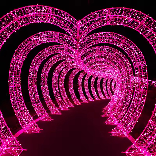 Romantic Outdoor Wedding LED Lights PVC IP65 Heart-Shaped Arch Time Tunnel for Park Landscape Christmas Decorations