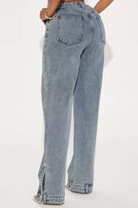 <span class=keywords><strong>Jean</strong></span> large rétro pour <span class=keywords><strong>femme</strong></span>, <span class=keywords><strong>coupe</strong></span> <span class=keywords><strong>droite</strong></span> taille haute, ourlet boutonné, denim bleu délavé, tenue chic au quotidien - Product Image 3